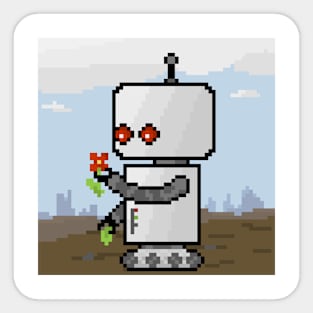 Robot pixel art, looking at a flower Sticker